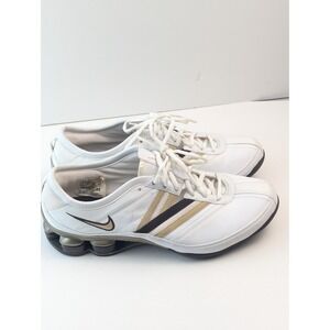 Nike Shox‎ White Gold Running Shoes Sneakers Cushioned Comfort US 9.5